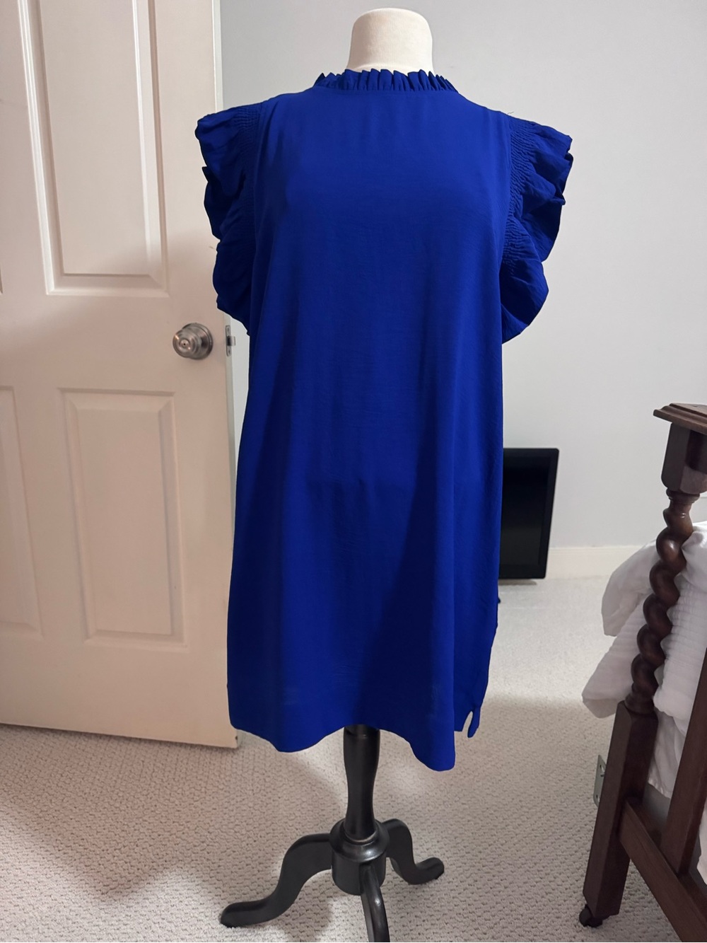 Royal Blue Ruffle Sleeve Shift Dress